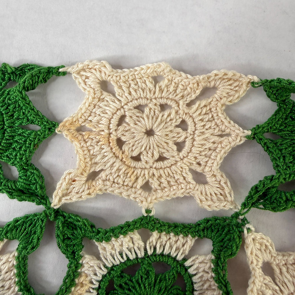 Vintage Green Ivory Crochet Table Topper Granny Square Doily 19 x 23