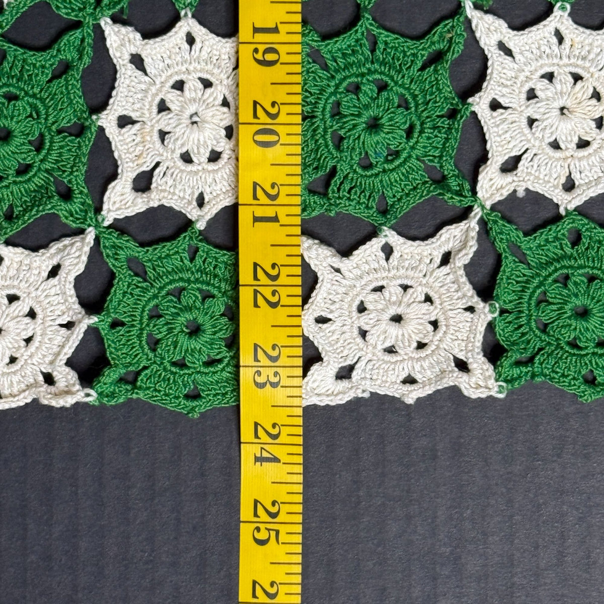 Vintage Green Ivory Crochet Table Topper Granny Square Doily 19 x 23