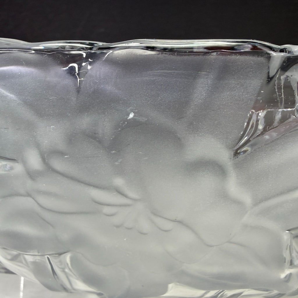 Vintage Mikasa Frosted Glass Square Bowl With Lily & Daffodil Floral Design