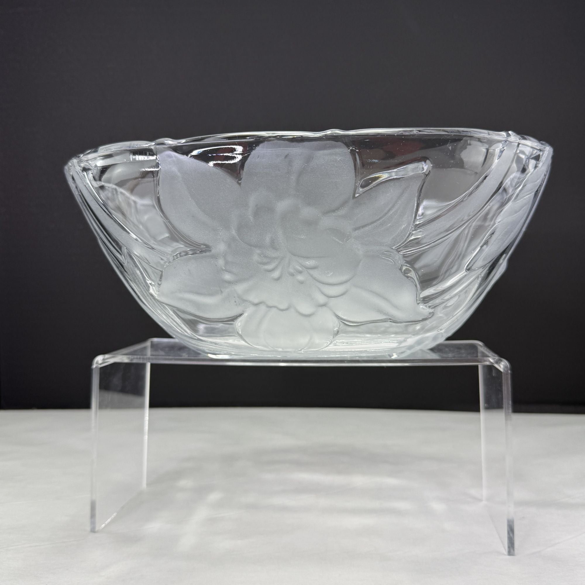 Vintage Mikasa Frosted Glass Square Bowl With Lily & Daffodil Floral Design