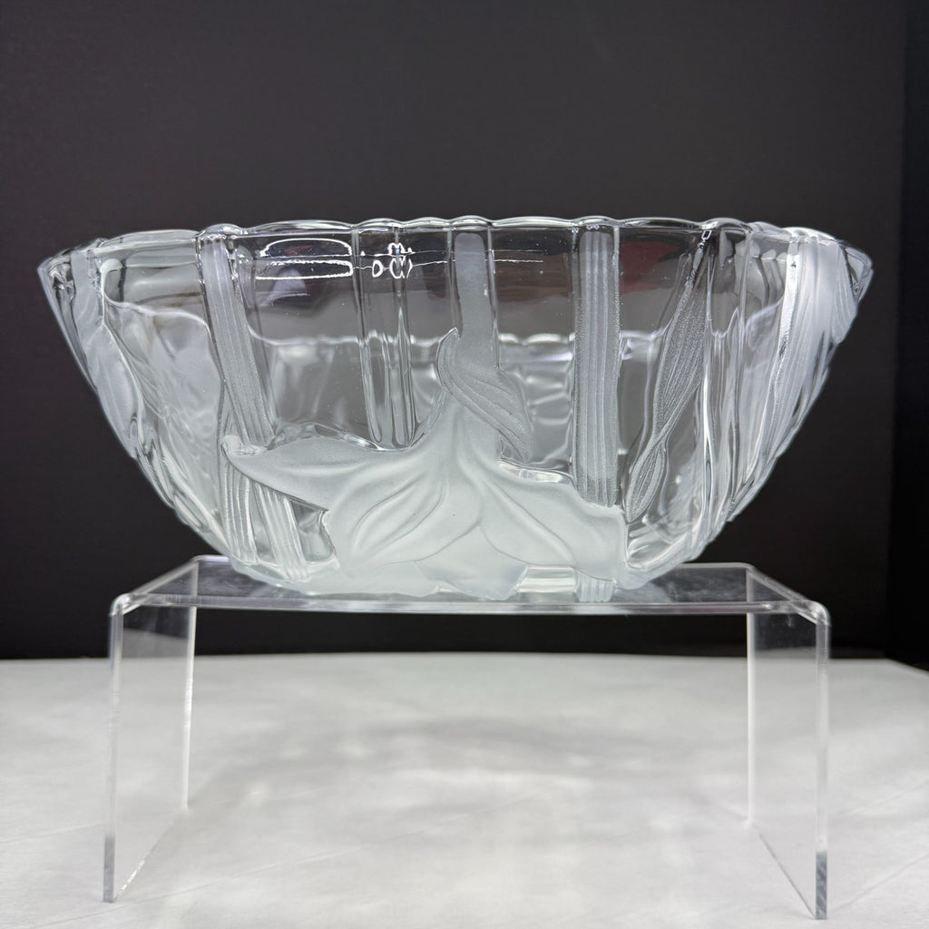 Vintage Mikasa Frosted Glass Square Bowl With Lily & Daffodil Floral Design