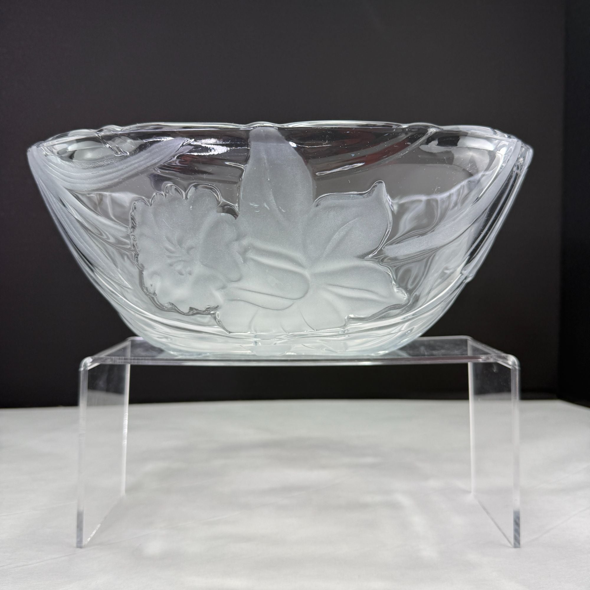 Vintage Mikasa Frosted Glass Square Bowl With Lily & Daffodil Floral Design