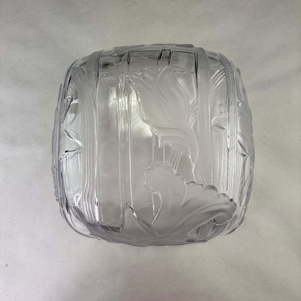 Vintage Mikasa Frosted Glass Square Bowl With Lily & Daffodil Floral Design