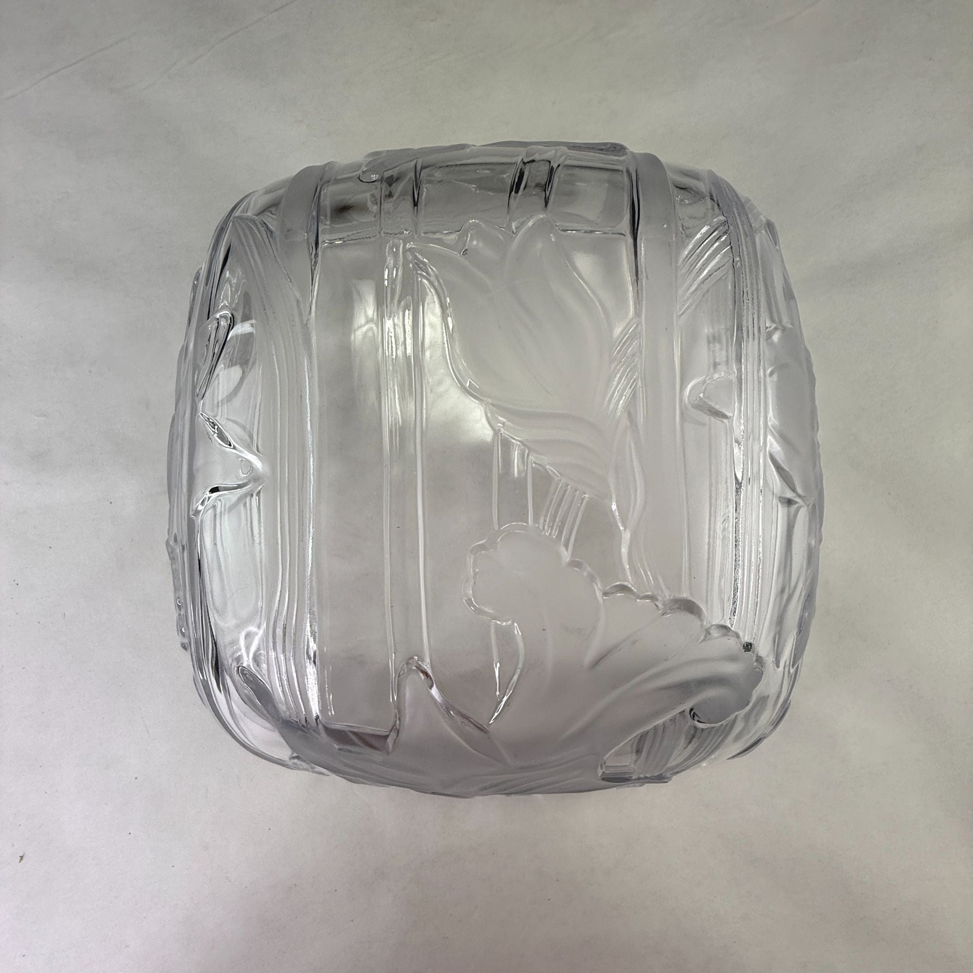 Vintage Mikasa Frosted Glass Square Bowl With Lily & Daffodil Floral Design