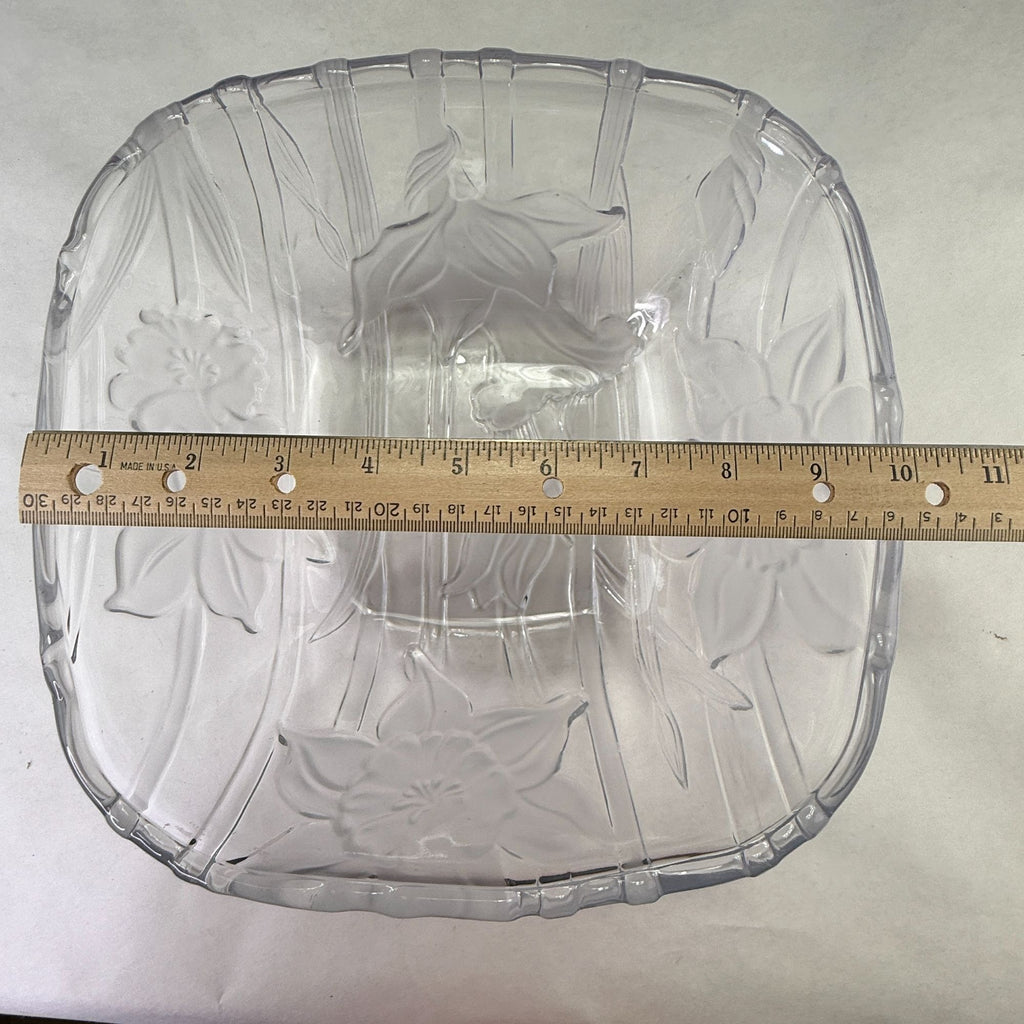 Vintage Mikasa Frosted Glass Square Bowl With Lily & Daffodil Floral Design