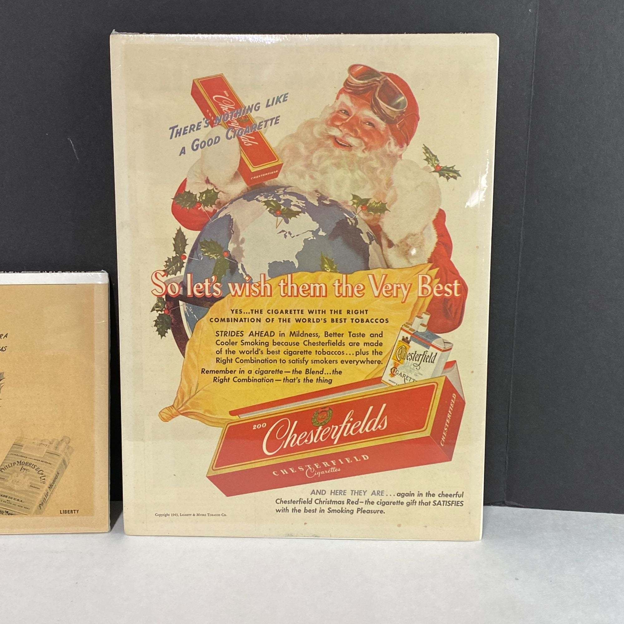 Vintage Christmas Cigarette Advertising Lot Of 2 Philip Morris & Chesterfield