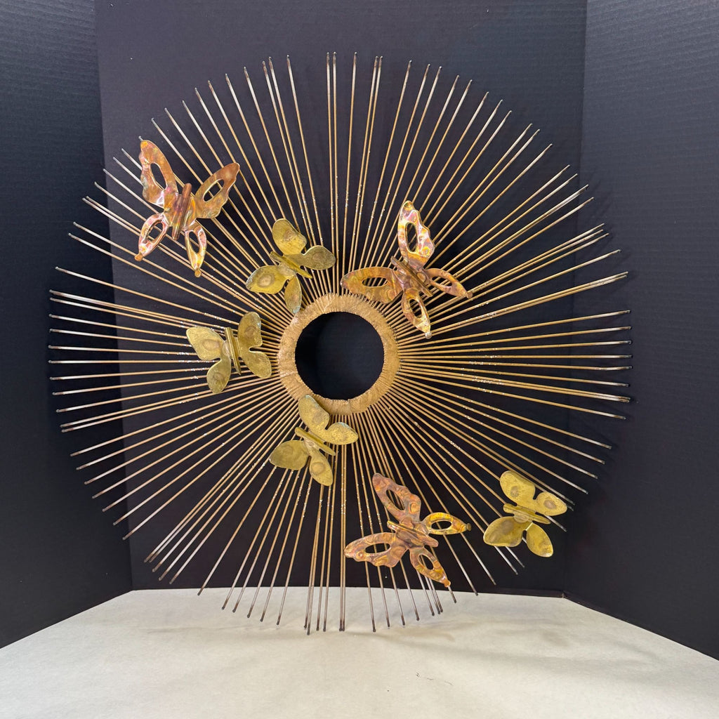 Vintage Mid Century Metal Starburst with Butterflies Wall Art