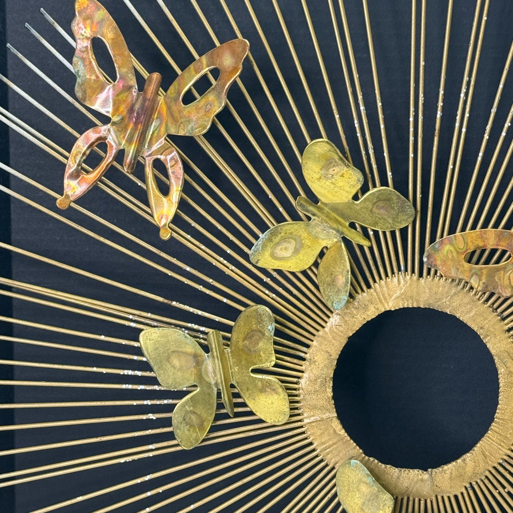 Vintage Mid Century Metal Starburst with Butterflies Wall Art