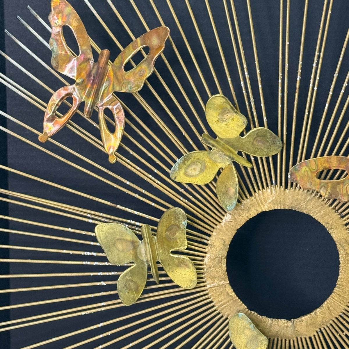 Vintage Mid Century Metal Starburst with Butterflies Wall Art