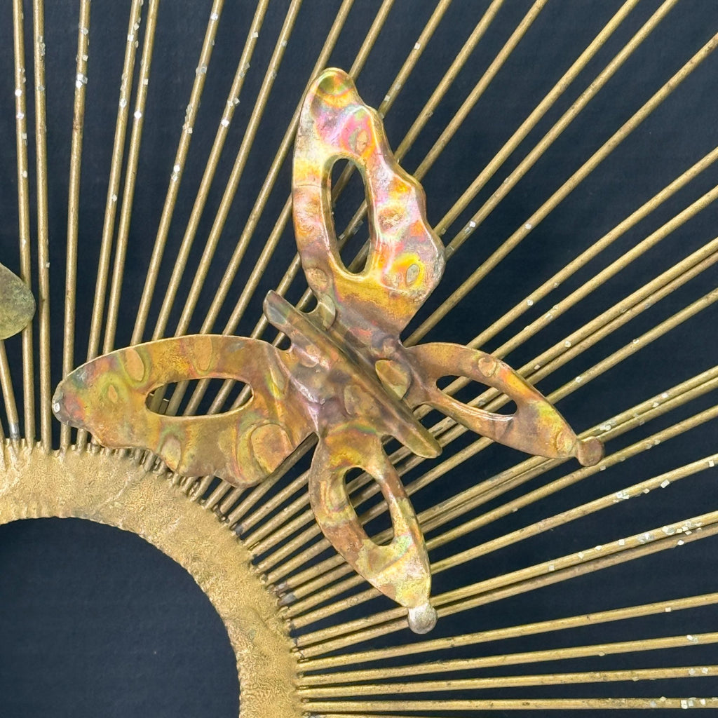 Vintage Mid Century Metal Starburst with Butterflies Wall Art