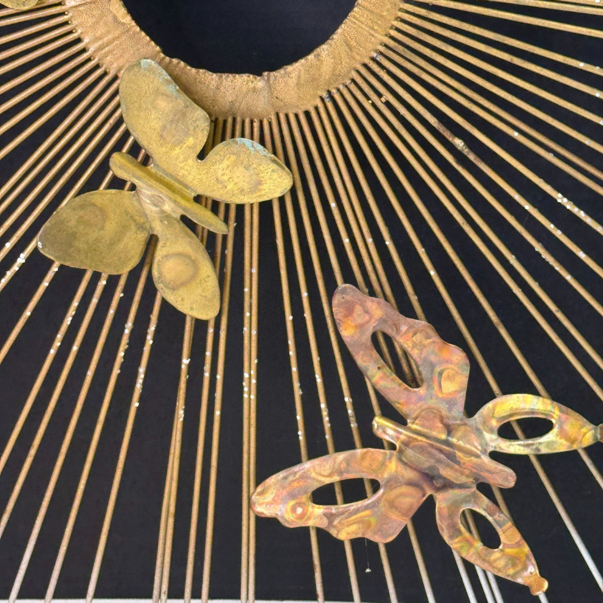 Vintage Mid Century Metal Starburst with Butterflies Wall Art