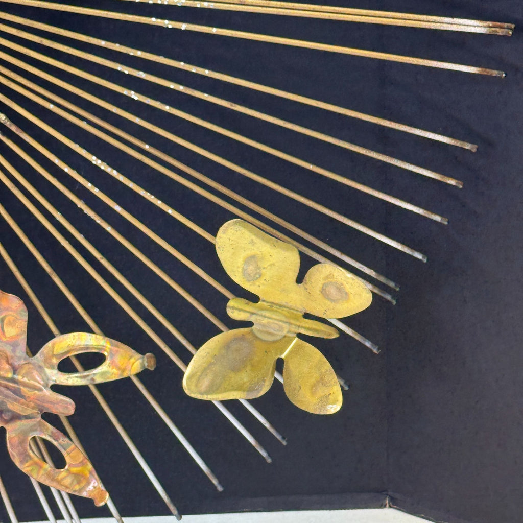 Vintage Mid Century Metal Starburst with Butterflies Wall Art