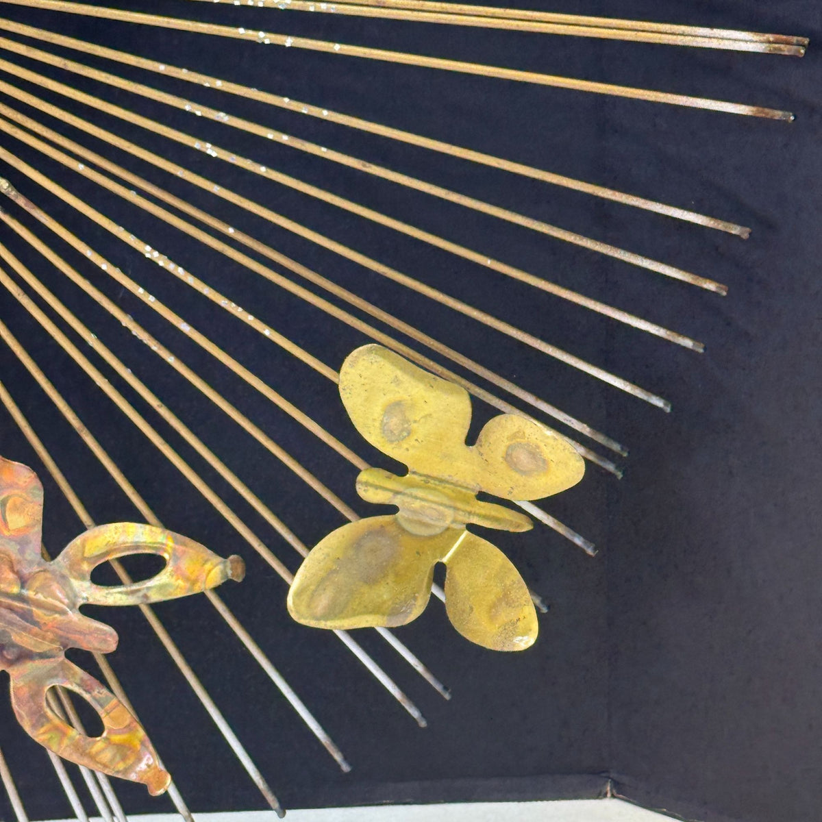 Vintage Mid Century Metal Starburst with Butterflies Wall Art