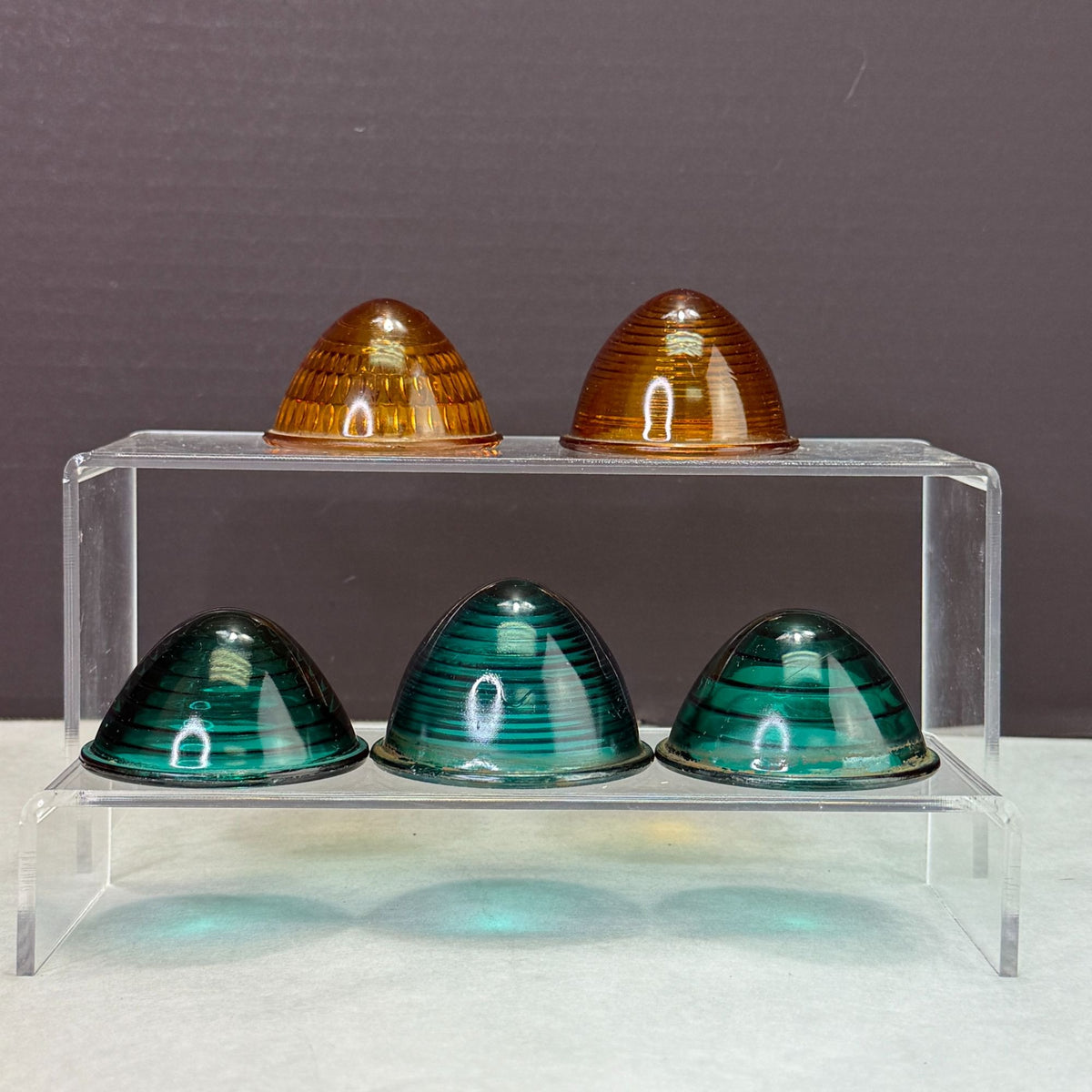 Vintage Glass Marker Lens Green & Amber Lot Of 5 For Crafts Or Replacements