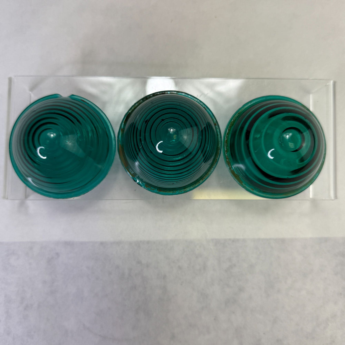 Vintage Glass Marker Lens Green & Amber Lot Of 5 For Crafts Or Replacements