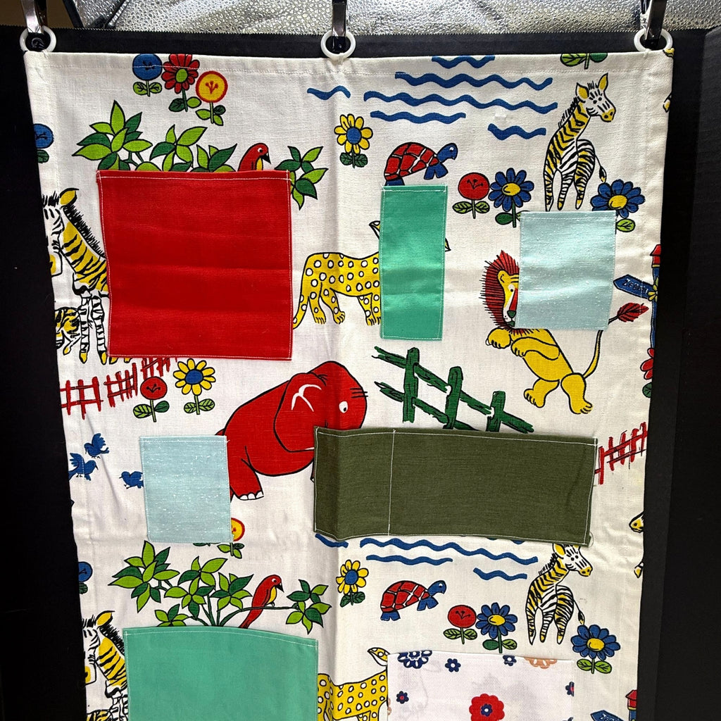 Vintage Handmade Hanging Pocket Organizer Retro Zoo Animal Print