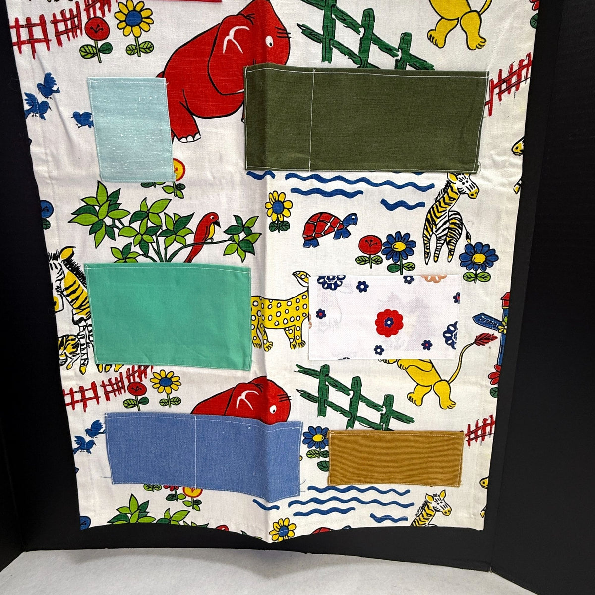 Vintage Handmade Hanging Pocket Organizer Retro Zoo Animal Print