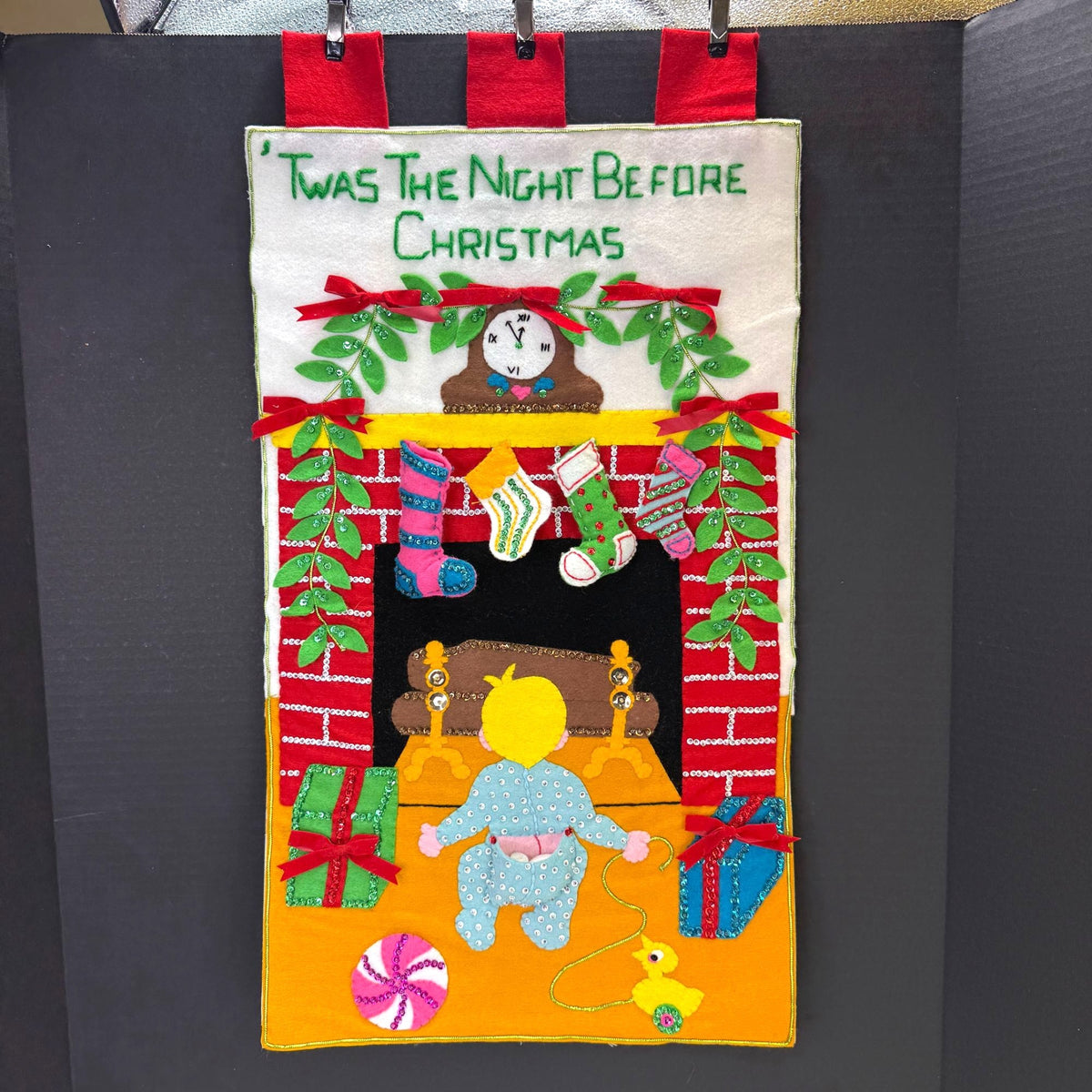 Vintage Bucilla Jeweled Panel Twas The Night Before Christmas Wall Decor