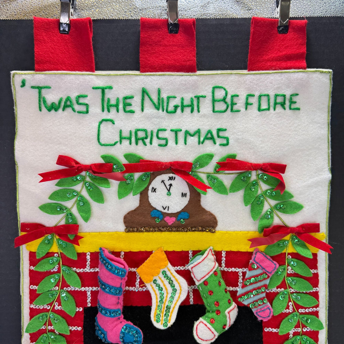 Vintage Bucilla Jeweled Panel Twas The Night Before Christmas Wall Decor