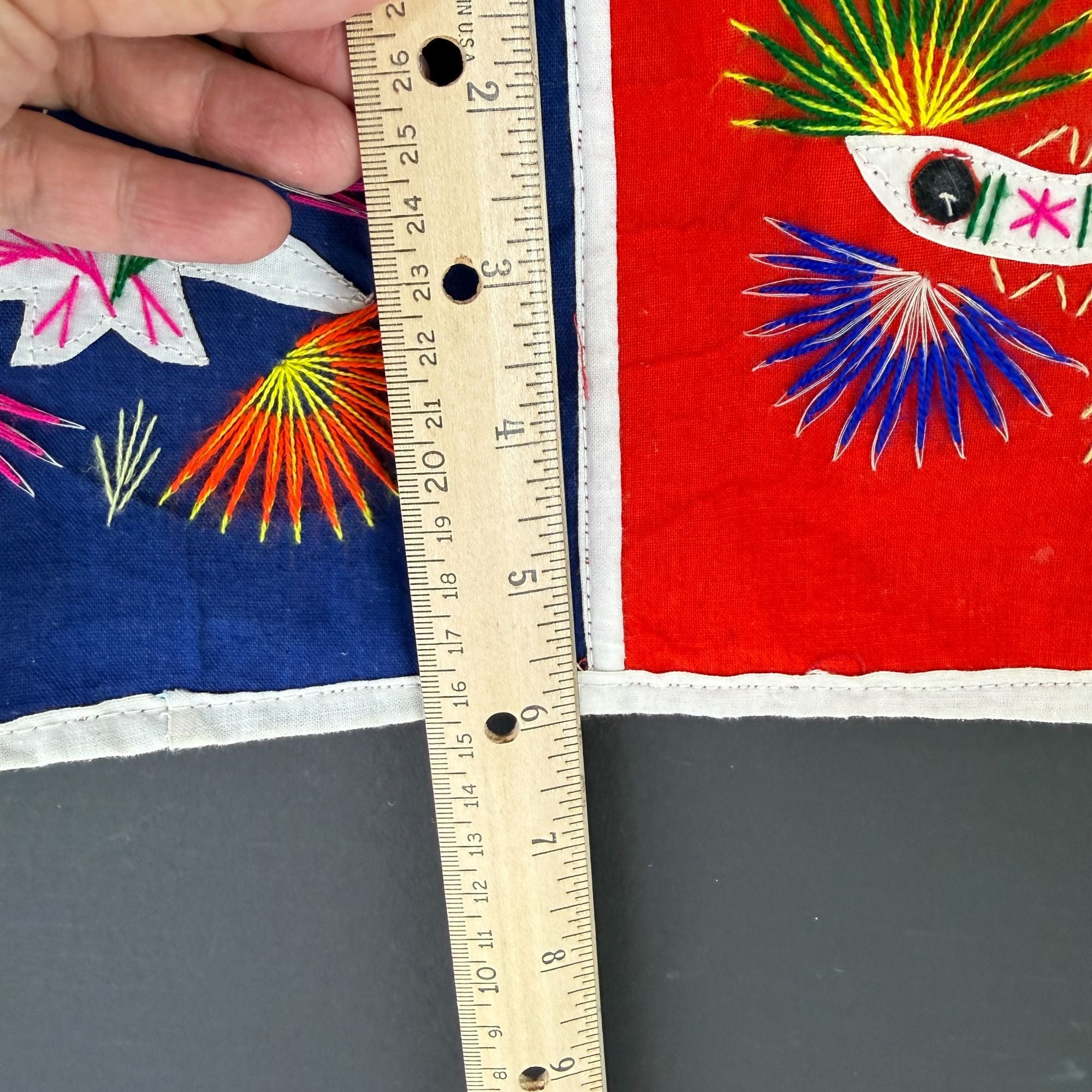 Vintage Chinese Embroidered Folk Art 6 Pocket Wall Hang Organizer