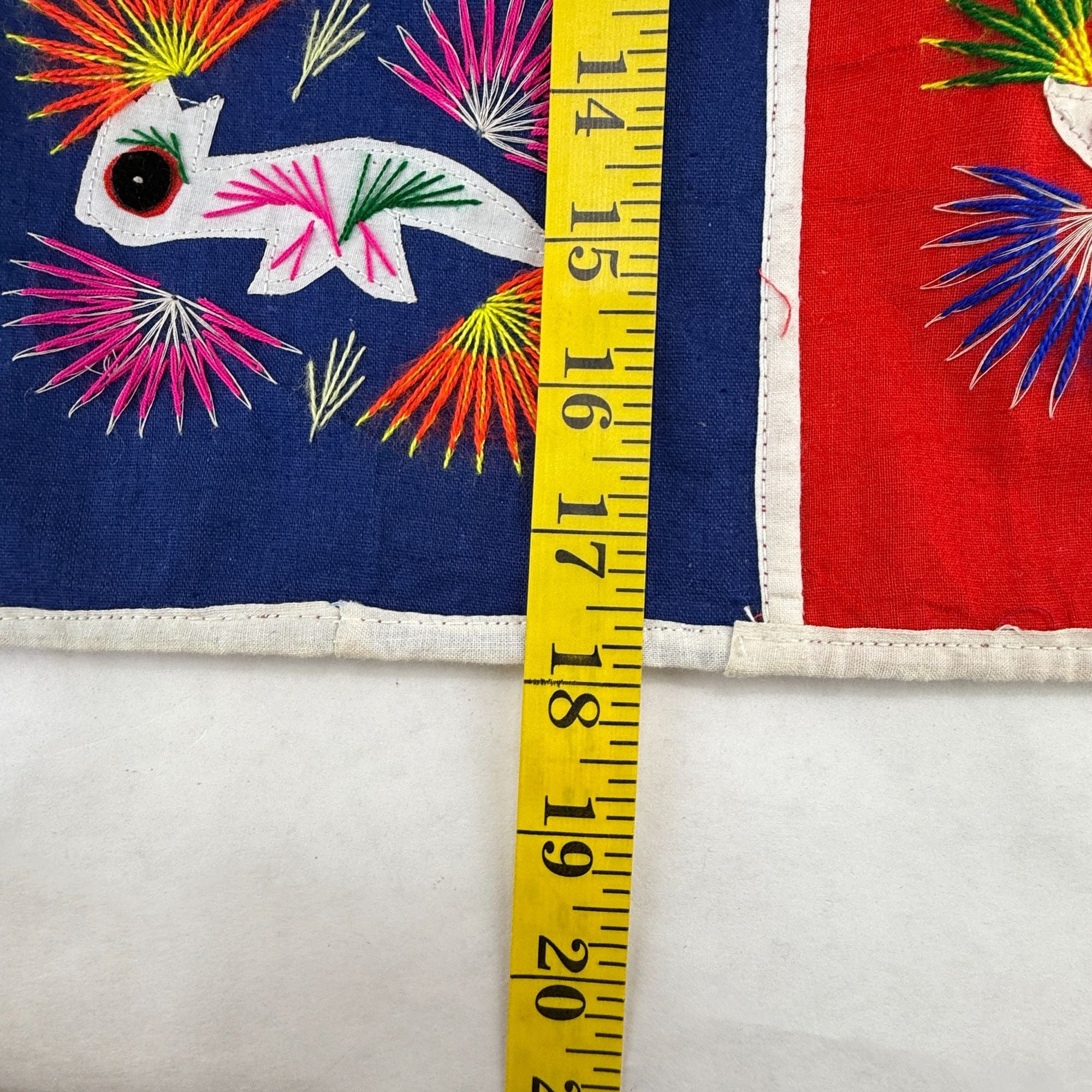 Vintage Chinese Embroidered Folk Art 6 Pocket Wall Hang Organizer