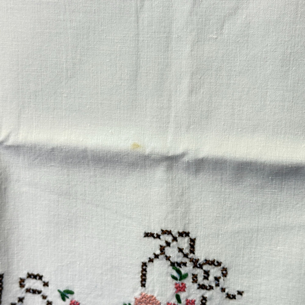Vintage His Hers Embroidered Pillowcases Pair Pink Floral Crochet Lace Trim
