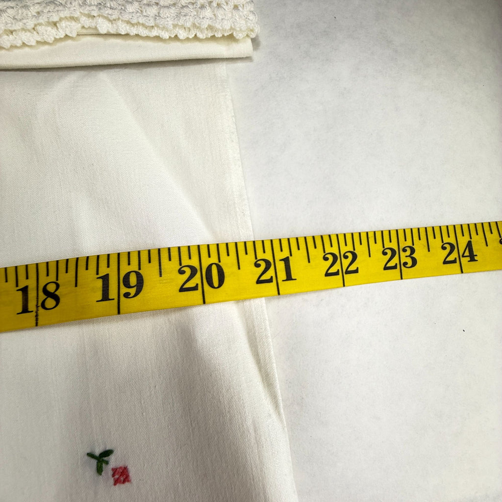 Vintage His Hers Embroidered Pillowcases Pair Pink Floral Crochet Lace Trim