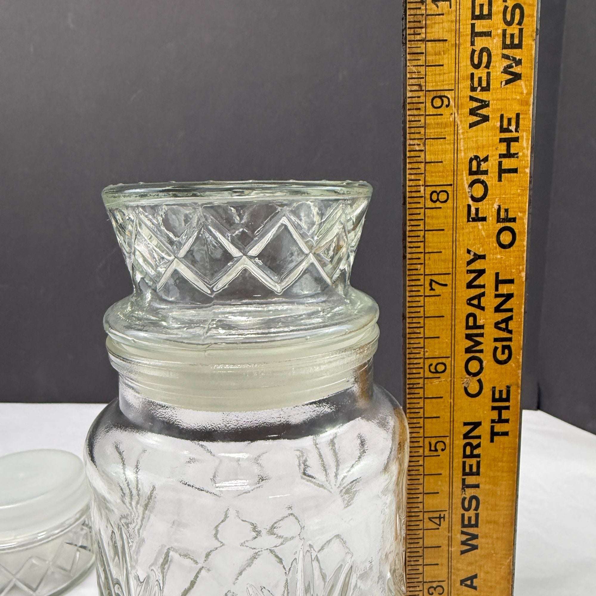 Vintage Planters Peanuts Mr Peanut Glass Apothecary Jars Diamond Fan Design Lot Of 2