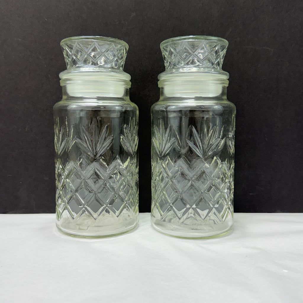 Vintage Planters Peanuts Mr Peanut Glass Apothecary Jars Diamond Fan Design Lot Of 2