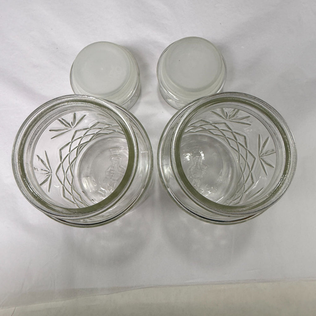 Vintage Planters Peanuts Mr Peanut Glass Apothecary Jars Diamond Fan Design Lot Of 2