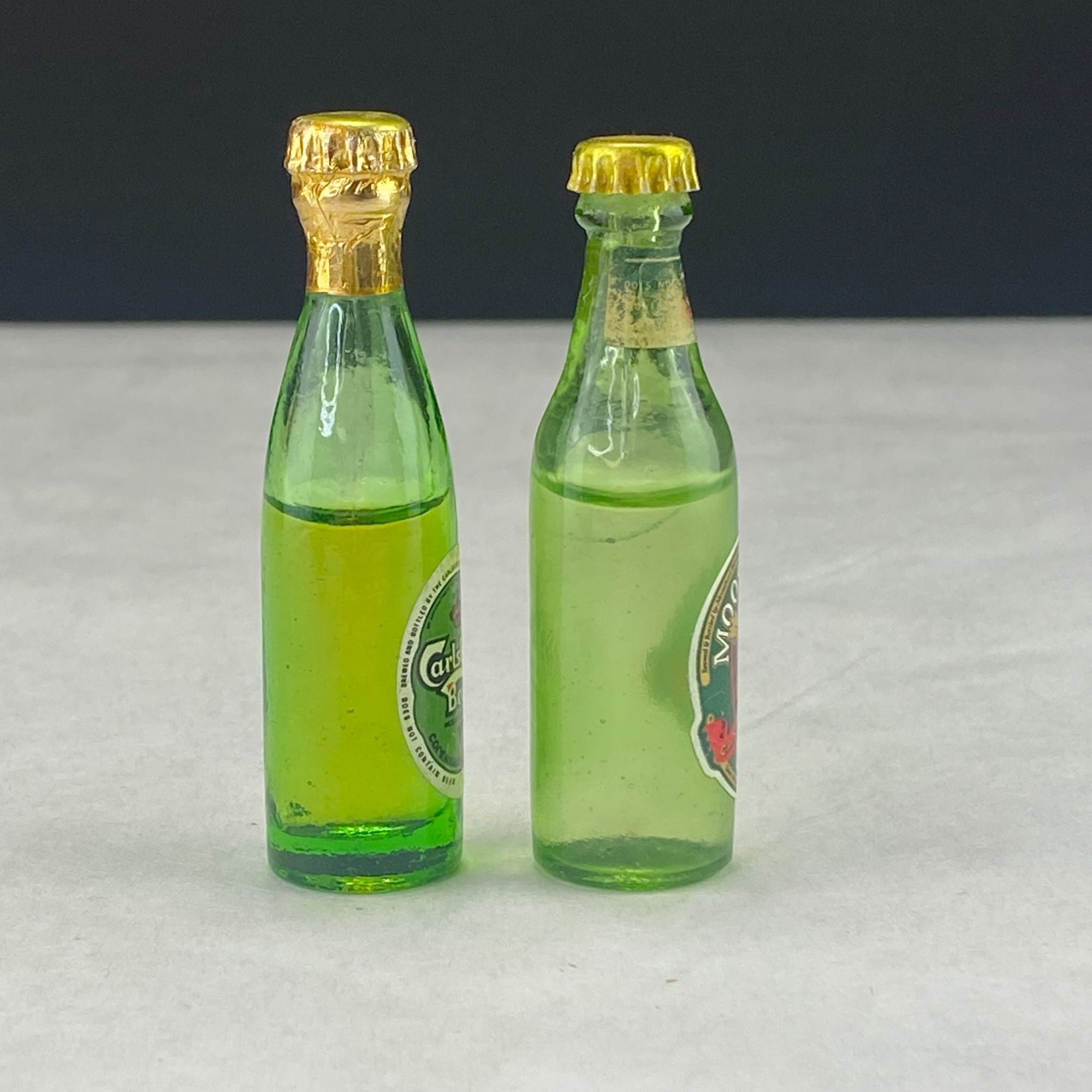 Vintage Miniature 3" Bottles Lot of 2 Carlsberg Beer and Moosehead Beer