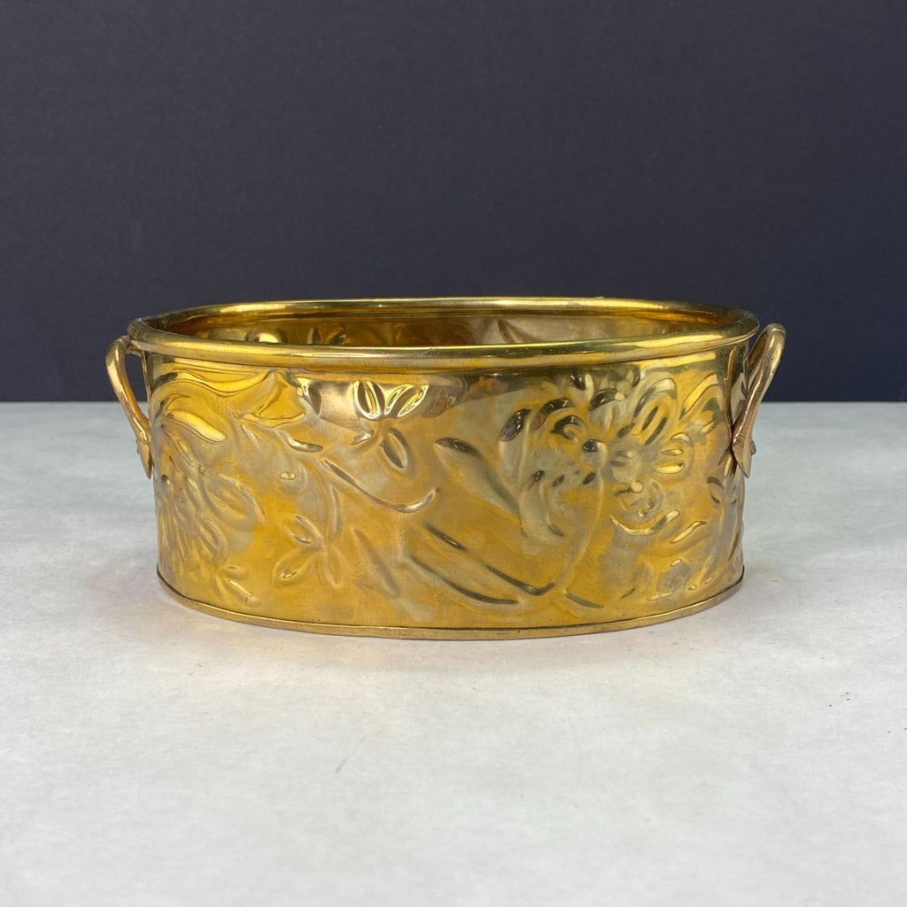 Vintage Hosley Solid Brass Handled Embossed Oval Planter