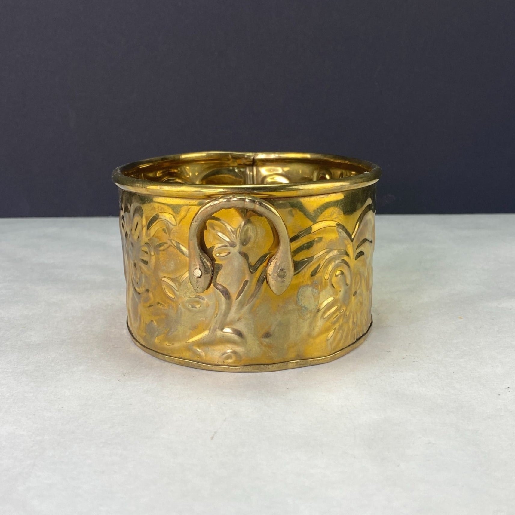 Vintage Hosley Solid Brass Handled Embossed Oval Planter