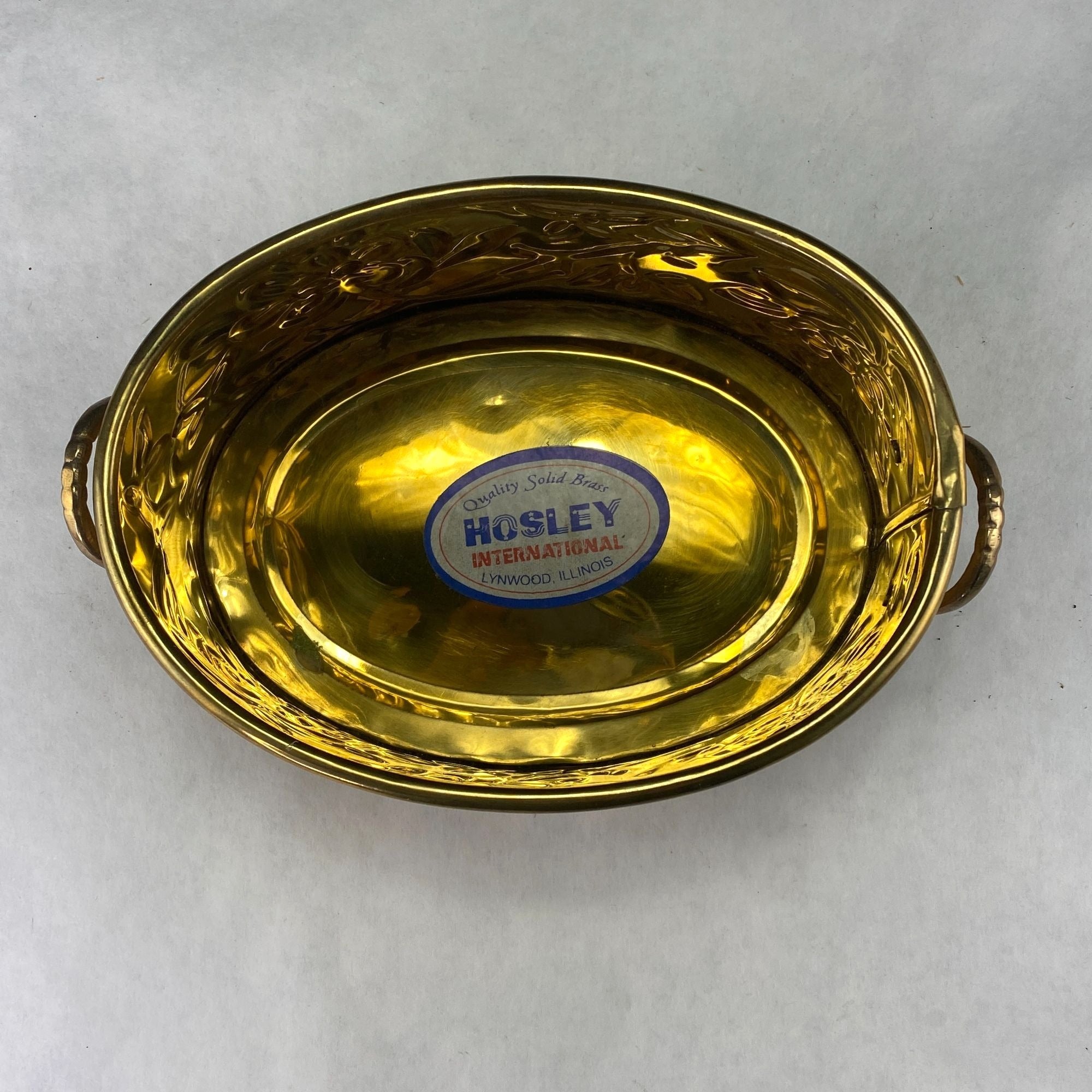 Vintage Hosley Solid Brass Handled Embossed Oval Planter