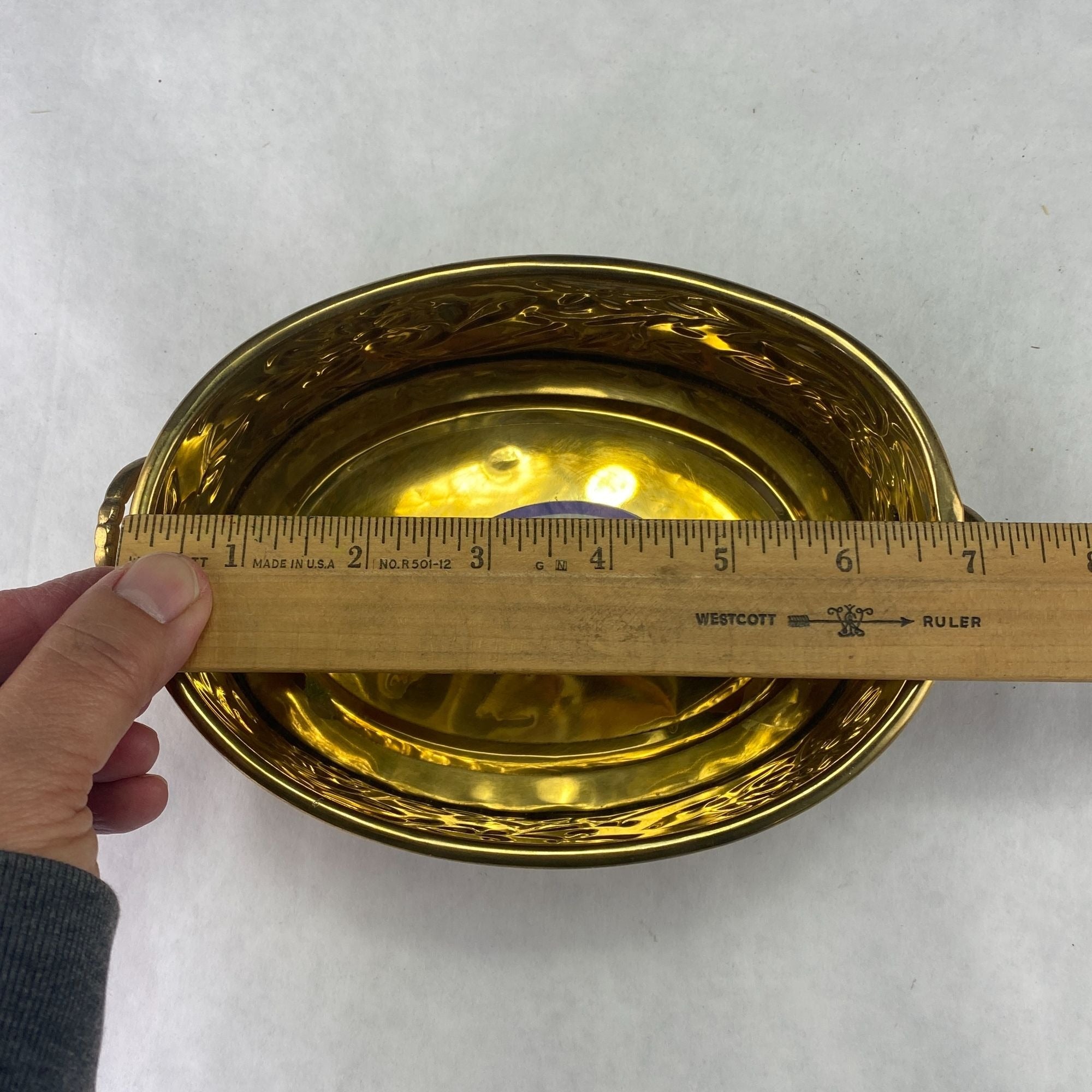 Vintage Hosley Solid Brass Handled Embossed Oval Planter