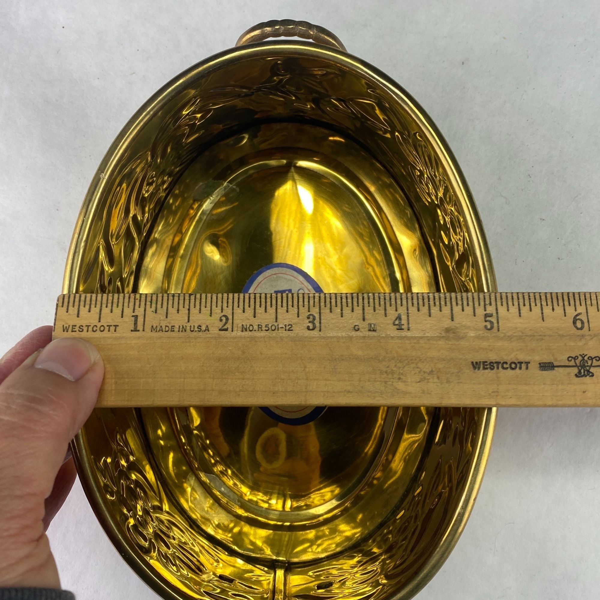 Vintage Hosley Solid Brass Handled Embossed Oval Planter