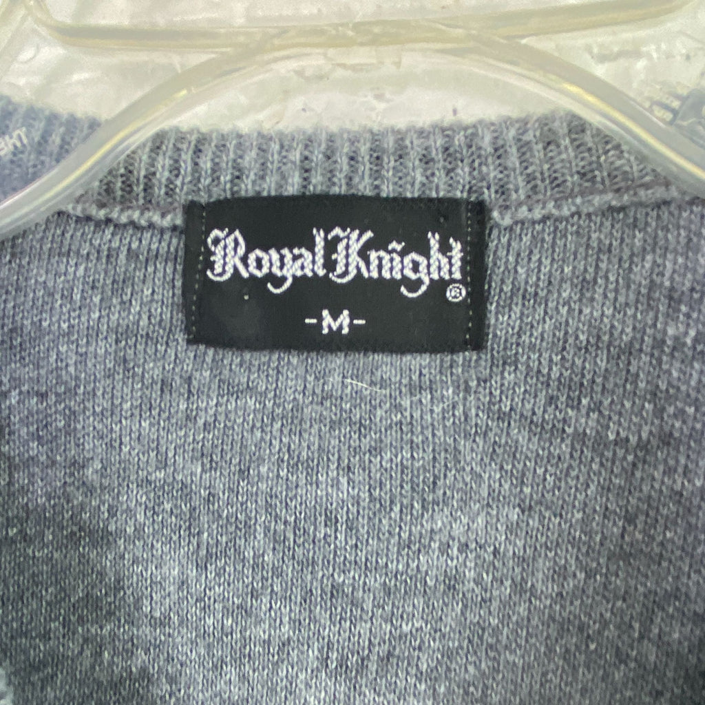Vintage Royal Knight V Neck Men M Long Sleeve Pullover Sweater Gray