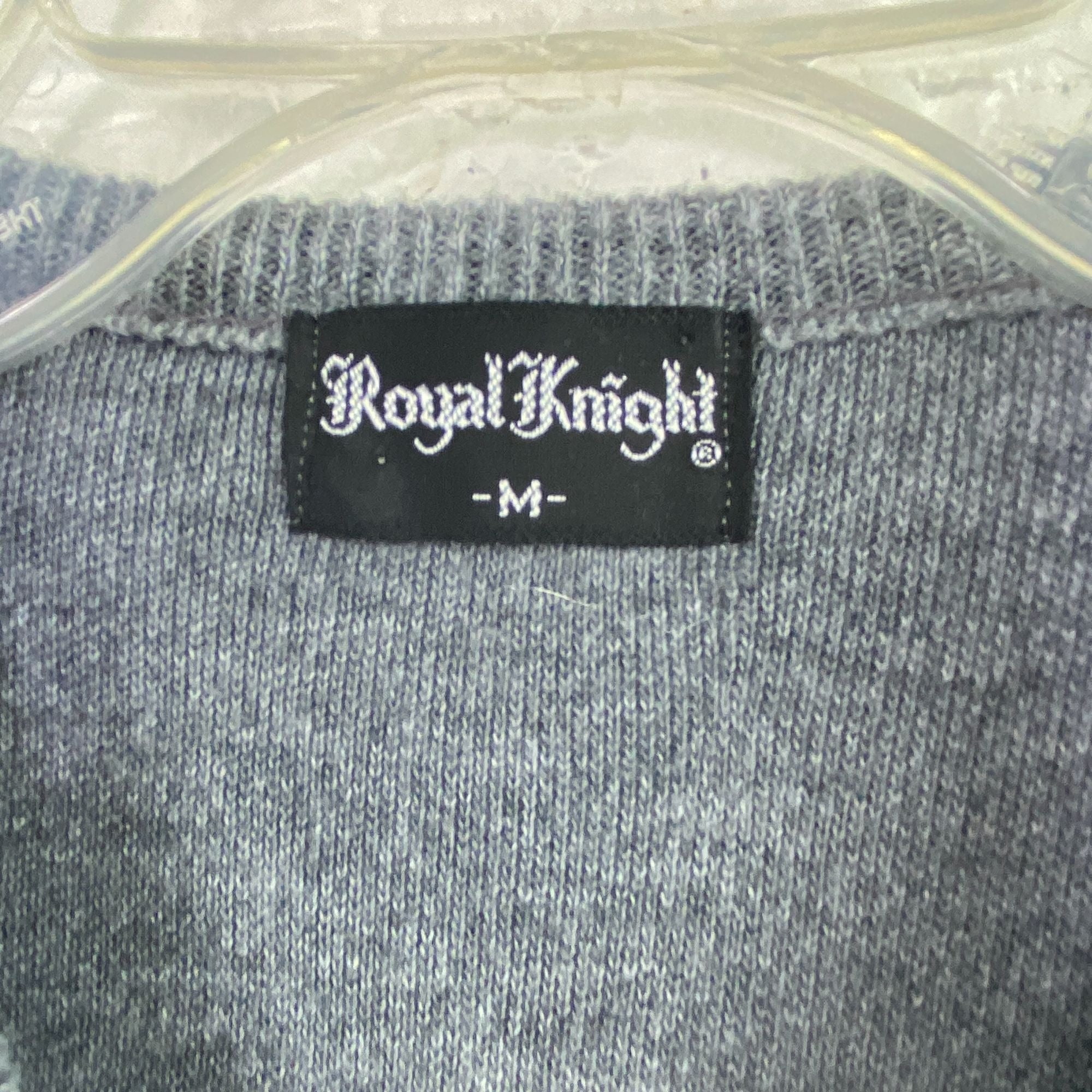Vintage Royal Knight V Neck Men M Long Sleeve Pullover Sweater Gray