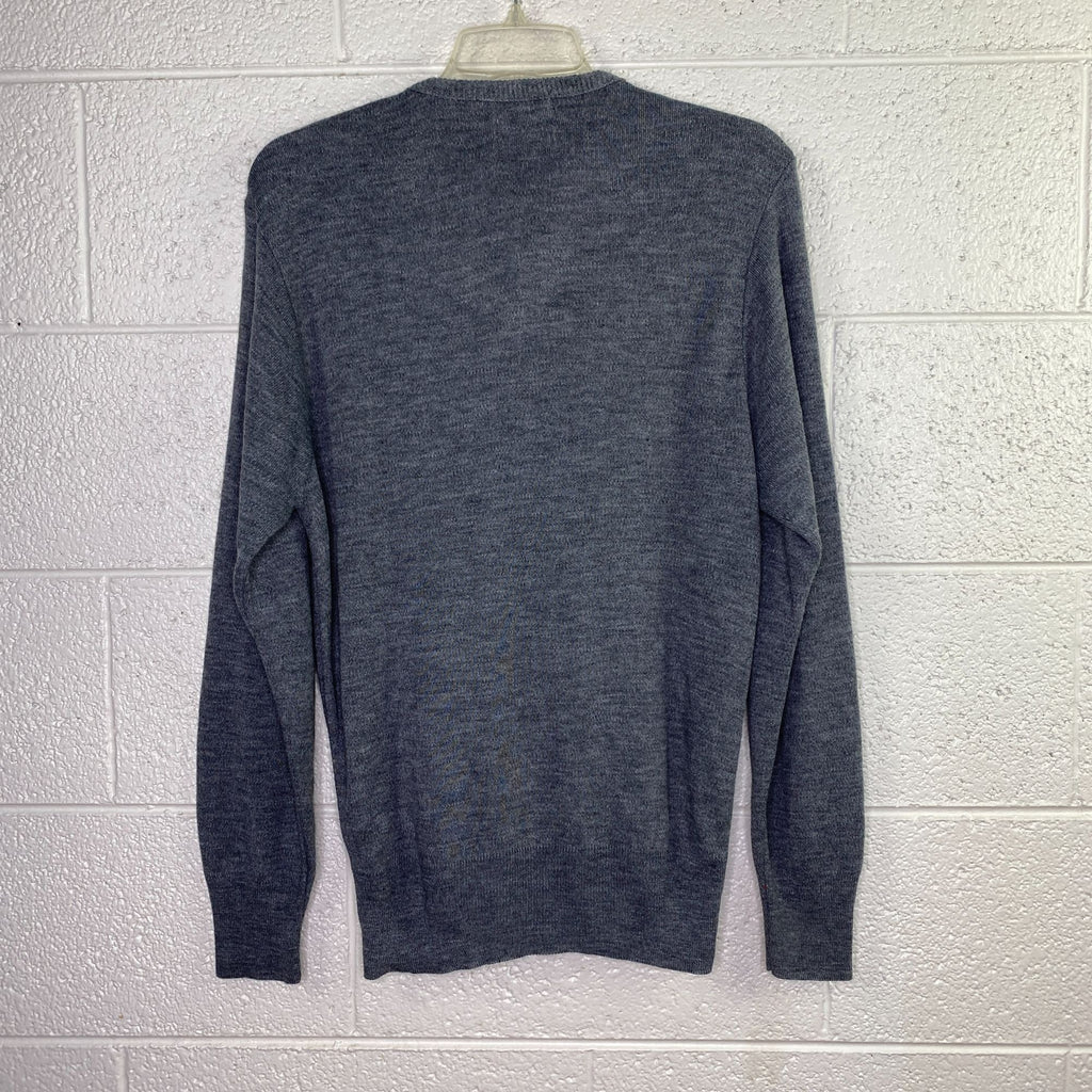 Vintage Royal Knight V Neck Men M Long Sleeve Pullover Sweater Gray