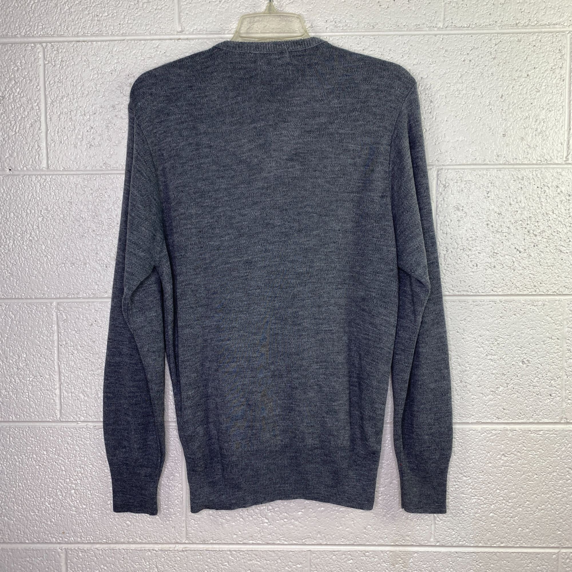 Vintage Royal Knight V Neck Men M Long Sleeve Pullover Sweater Gray