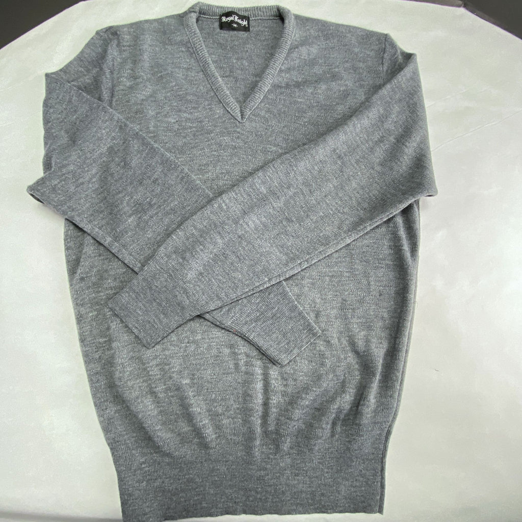 Vintage Royal Knight V Neck Men M Long Sleeve Pullover Sweater Gray