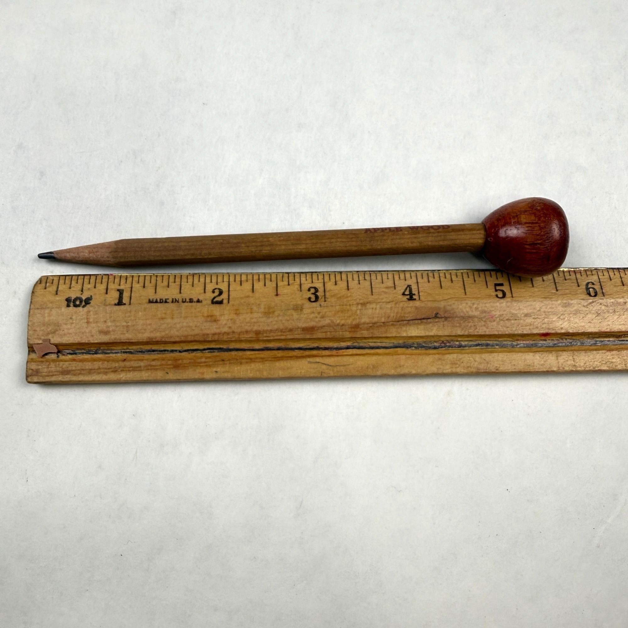 Vintage Wood Apple Pencil Holder With Matching Apple Wood Pencil