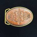 Vintage BTS Solid Brass & Leather Belt Buckle Oval Design Made In USA