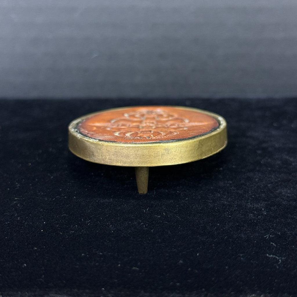 Vintage BTS Solid Brass & Leather Belt Buckle Oval Design Made In USA