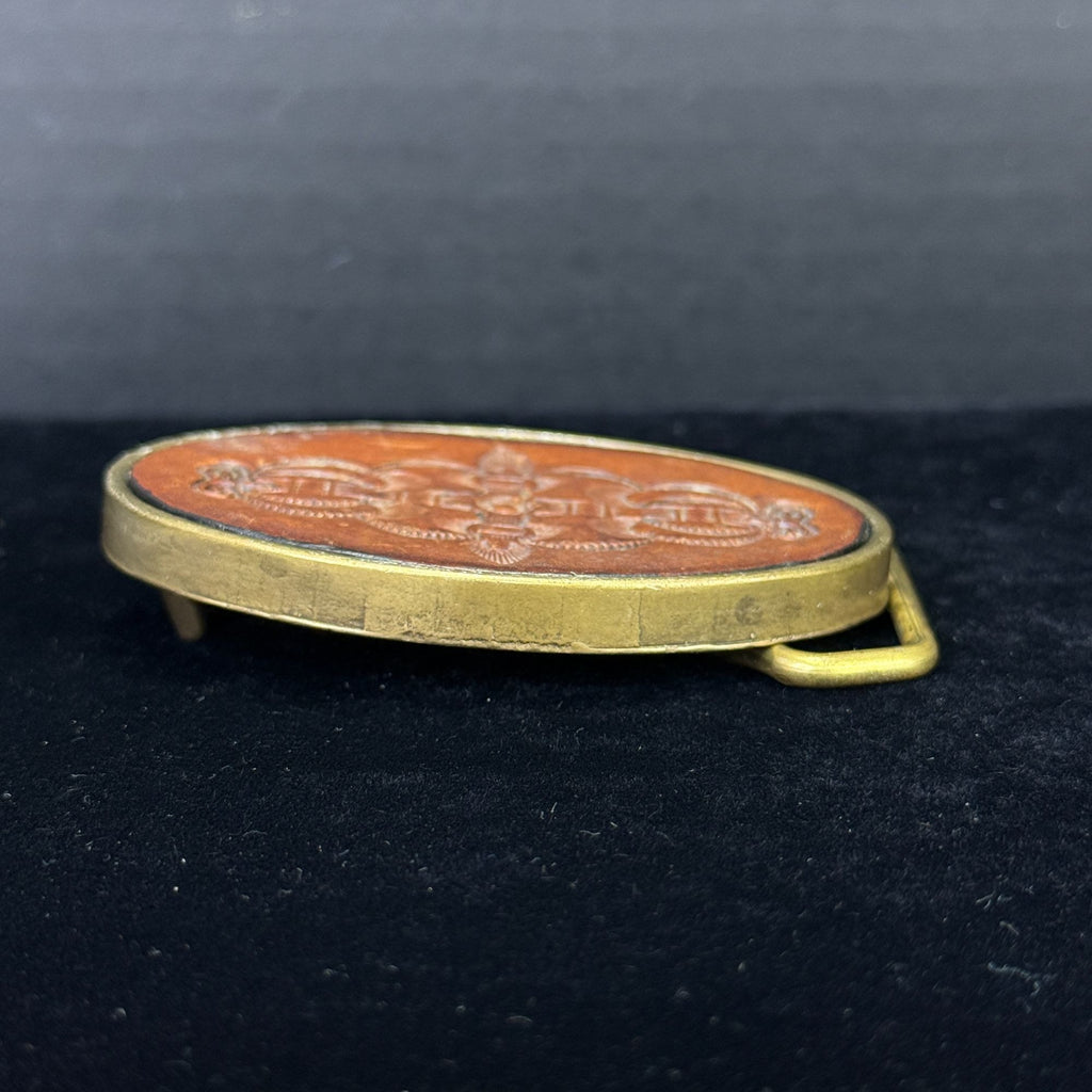Vintage BTS Solid Brass & Leather Belt Buckle Oval Design Made In USA