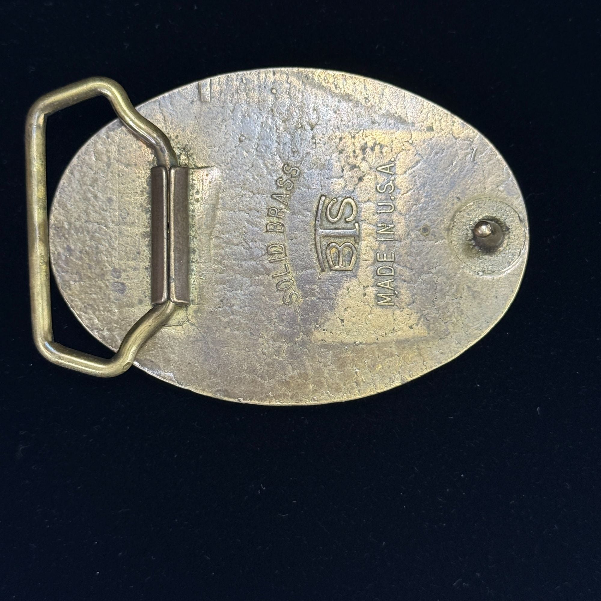 Vintage BTS Solid Brass & Leather Belt Buckle Oval Design Made In USA