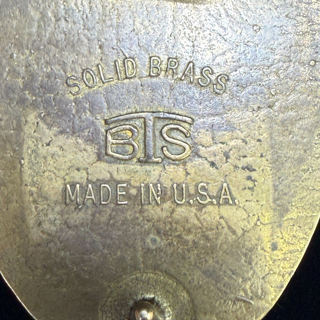 Vintage BTS Solid Brass & Leather Belt Buckle Oval Design Made In USA