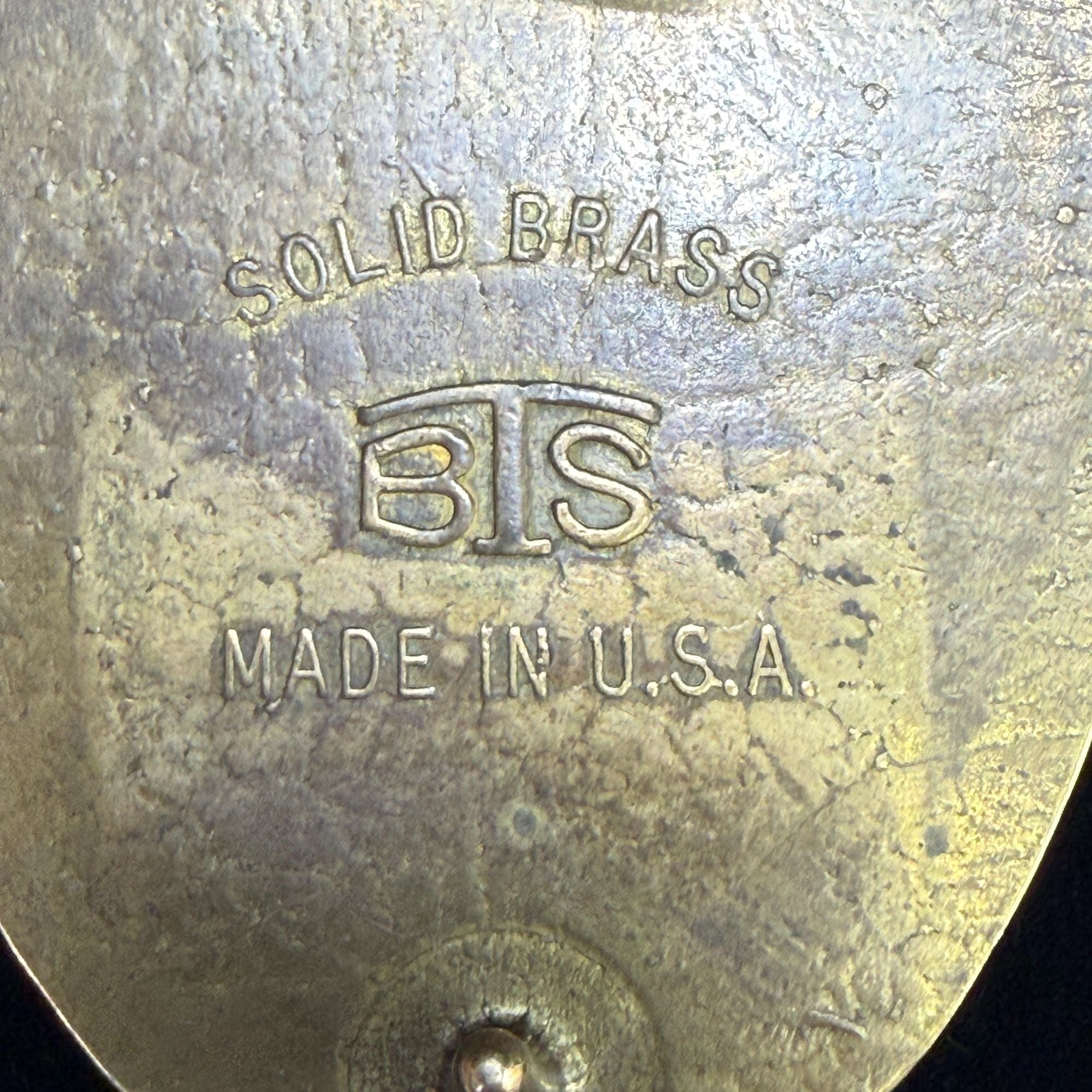 Vintage BTS Solid Brass & Leather Belt Buckle Oval Design Made In USA