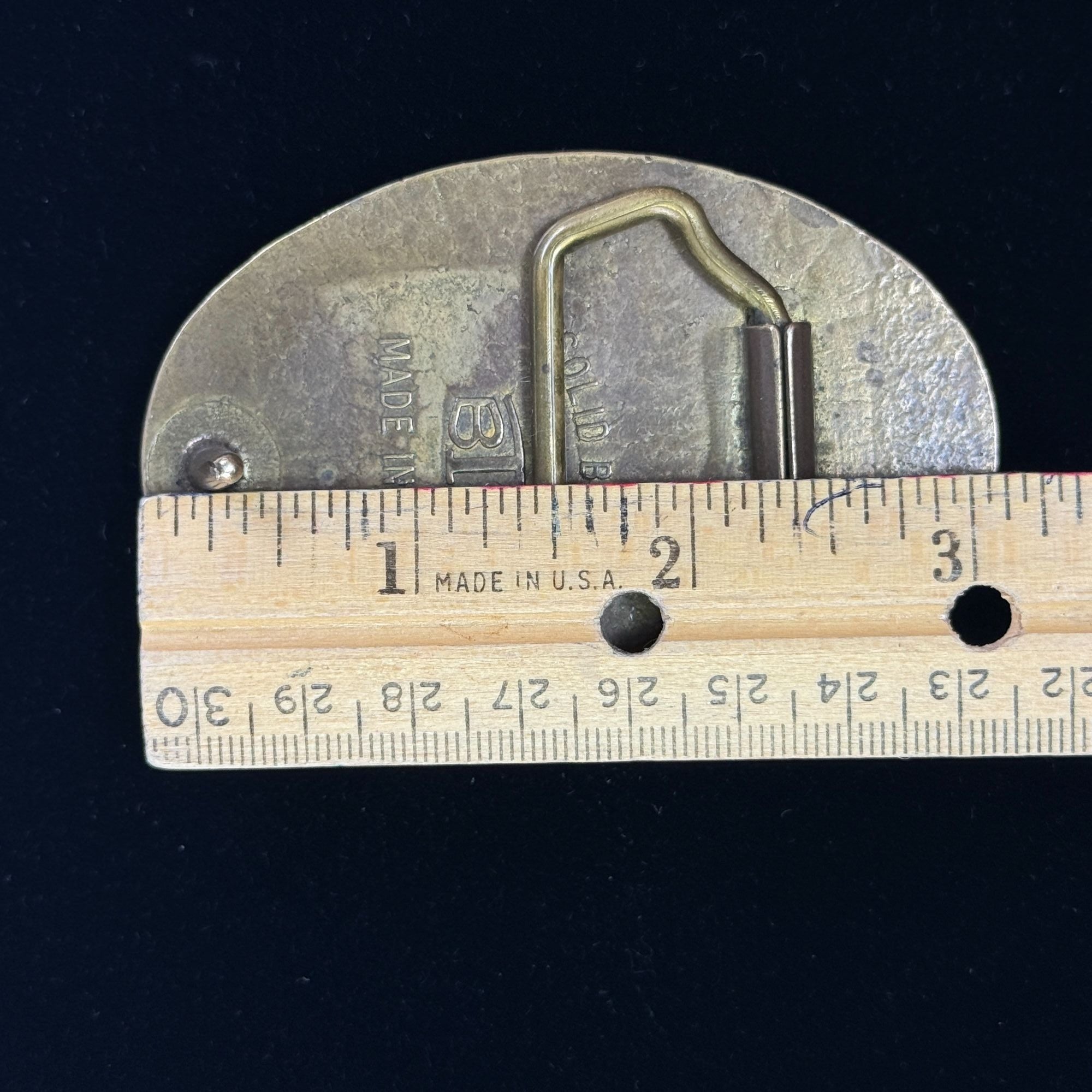 Vintage BTS Solid Brass & Leather Belt Buckle Oval Design Made In USA