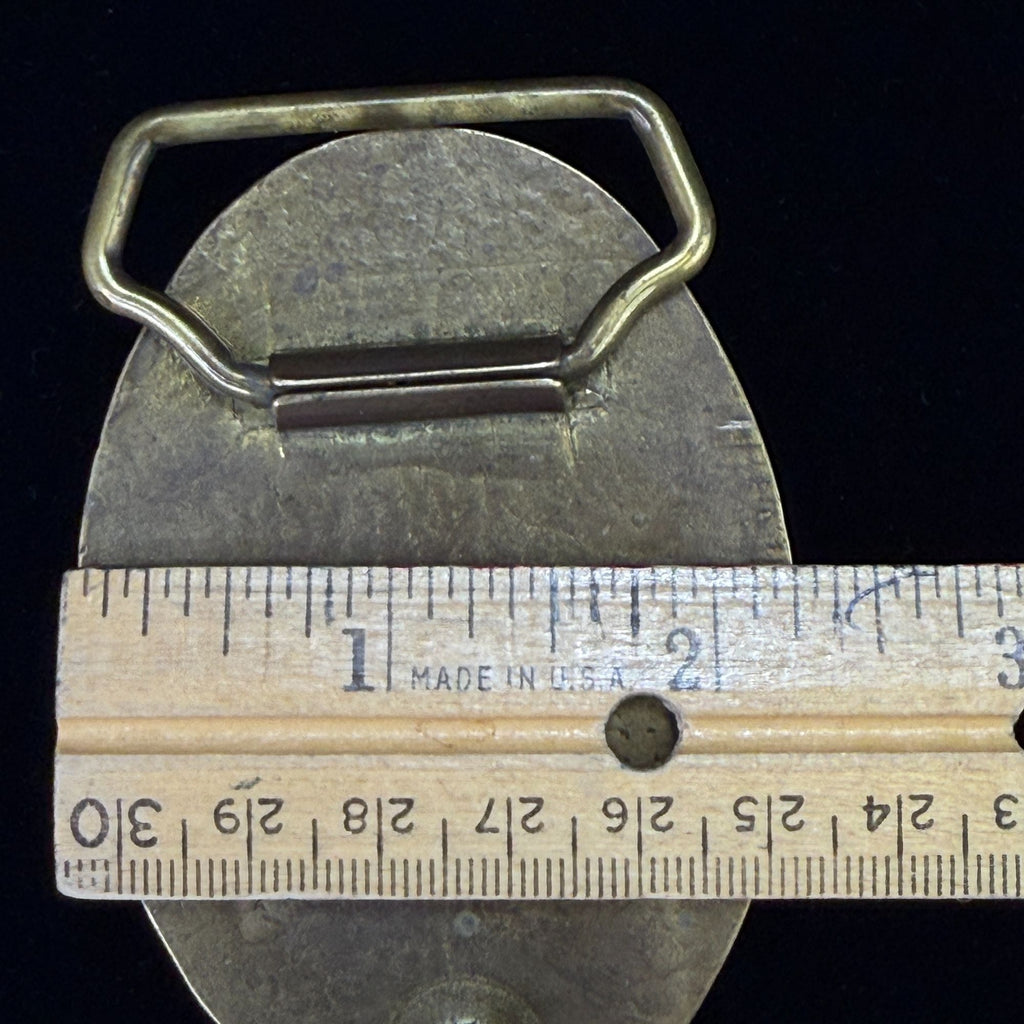 Vintage BTS Solid Brass & Leather Belt Buckle Oval Design Made In USA